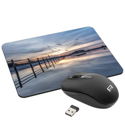 Kabellose optische Funkmaus + Gaming Mauspad mit Design, Coastline Küste Wasser