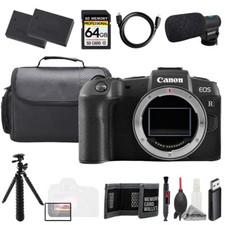 Canon EOS RP Body Mic 64GB Extra Battery Tripod- Accessory Kit