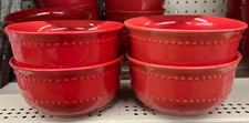 New 4pcs Royal Norfolk Ceramic Red Embossed 6" Cereal/Soup Bowls