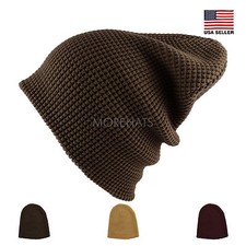 Waffle Embo Knit Slouchy Beanie Winter Warm Ski Skater Hip-hop Hat Men's Womens