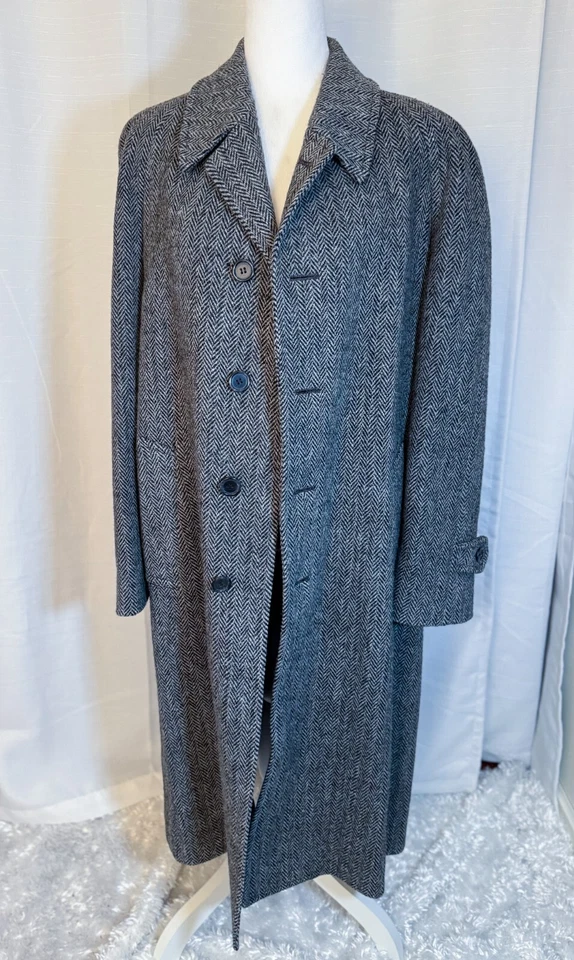 Vintage Harris Tweed Overcoat JoS. A. Bank Men’s 100% Wool Scotland 46 Chest - Image 3 of 4