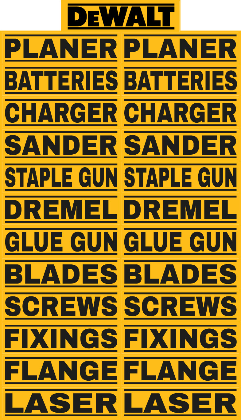 DEWALT Style Stickers Tool Box Case Label Super High Tack For Low Energy Plastic eBay