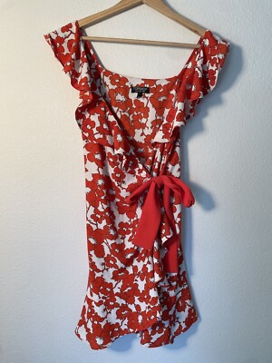 Topshop Floral Wrap Mini Dress Red Orange Off The Shoulder