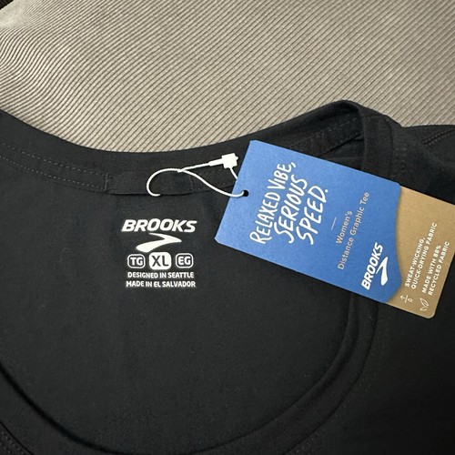 NWT Brooks Shirt Womens XL Distance Graphic Short Sleeve Running Black New - Picture 4 of 9