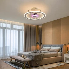 Modern Acrylic Chandelier Light LED Ceiling Fan Lamp Dimmable Bedroom & Remote