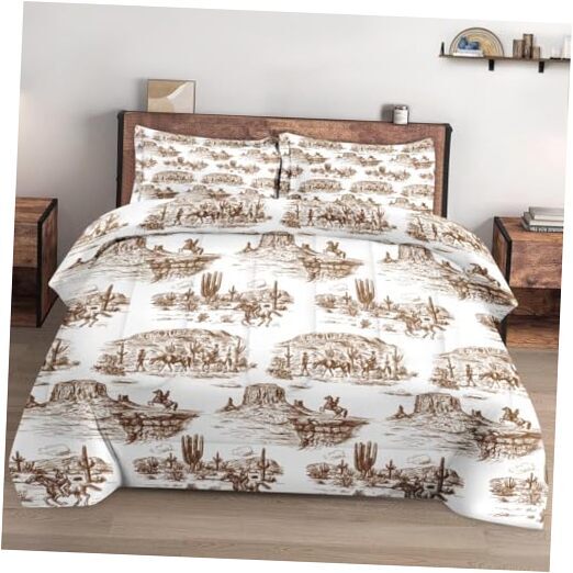 Size Comforter Set with 2 Pillowcase, American Soft 3 Pcs Queen Desert Cowboy
