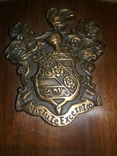 Vintage Wooden Plaque with Bronze CAREY / CARY Coat of Arms VGC Rare