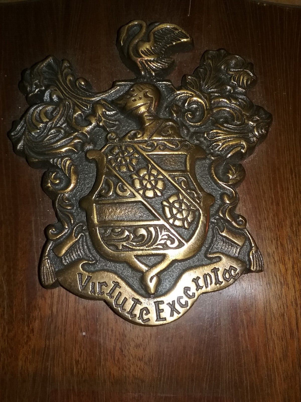 Vintage Wooden Plaque with Bronze CAREY / CARY Coat of Arms VGC Rare