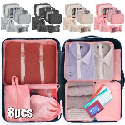 8 PCS Travel Luggage Organizer Set Suitcase Storage Bags Clothing Packing Bag