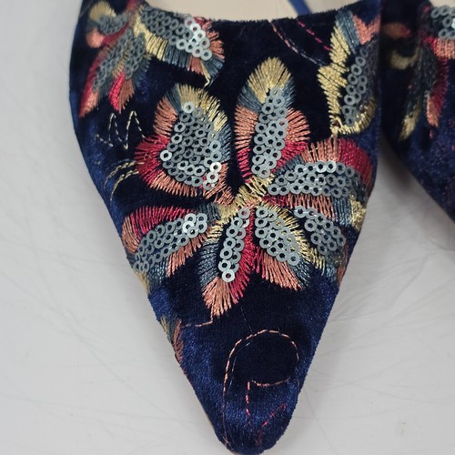 Anthropologie Cecelia New York 9 Blue Sequin Pointy Toe Velvet Mules/Kitten heel - Picture 8 of 17