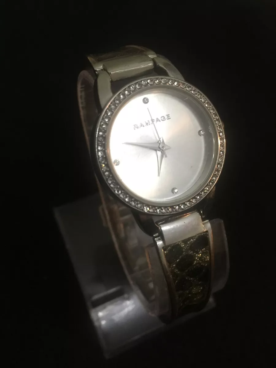 RAMPAGE Beautiful ladies watch silver tone Cubic Zirconia bezel New battery