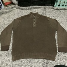 Tommy Bahama Sweater Mens L 1/4 Zip Waffle Knit Mock Neck Pullover Brown