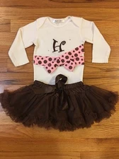 H Initial Monogrammed Snap Shirt 6 Months With Brown Tutu