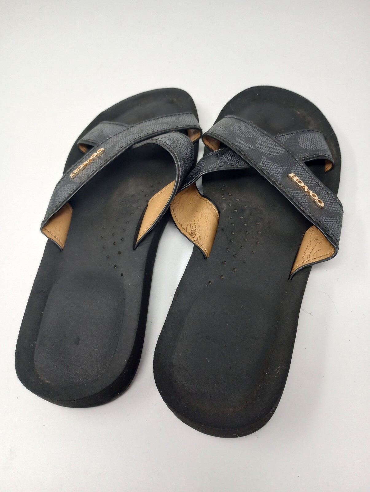 Women's 6.5 Coach Janine Black Grey Signature Slide Sandals | eBay