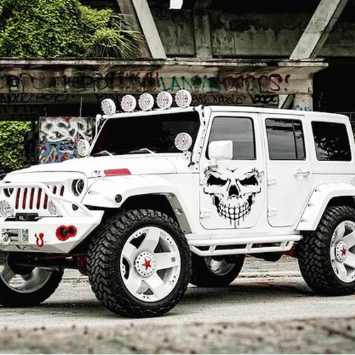 22" Black Skull Hood Decal Vinyl Graphic Pre-Cut Sticker for Tailgate Car Hood - Picture 4 of 6