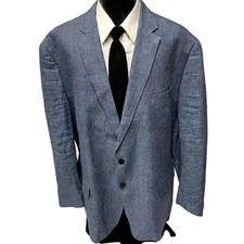 Jos A Bank RESERVE Men's Blue Sport Coat UNSTRUCTURED Jacket LINEN Blazer 2X