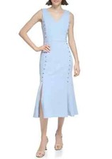 New! Calvin Klein Elegant ZEN Light V-Neck Button Crepe Fit & Flare Dress size 6
