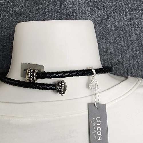 NWT Chico's Braided Choker Necklace Black/Silvertone Pendant Rhinestones - Picture 5 of 7