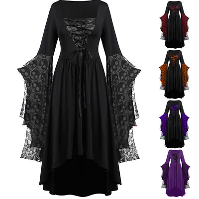 Halloween Kostüm Damen Mittelalter Kleid | Vampir Hexe Korsettkleid | Unregelmäßig Schwarz