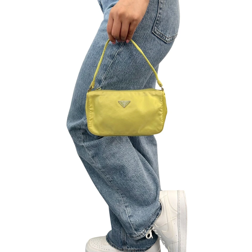 PRADA винтажный логотип Pochette мини наплечная сумка Дамская сумка зеленый серебро нейлона молнии - Изображение 2 из 4