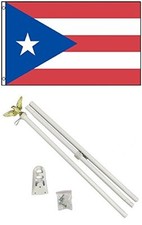 3x5 Puerto Rico Flag White Pole Kit Set 3'x5'