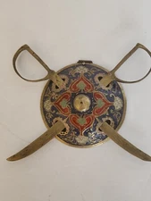 Brass Crossed Etched Swords And Shield Wall Hanging