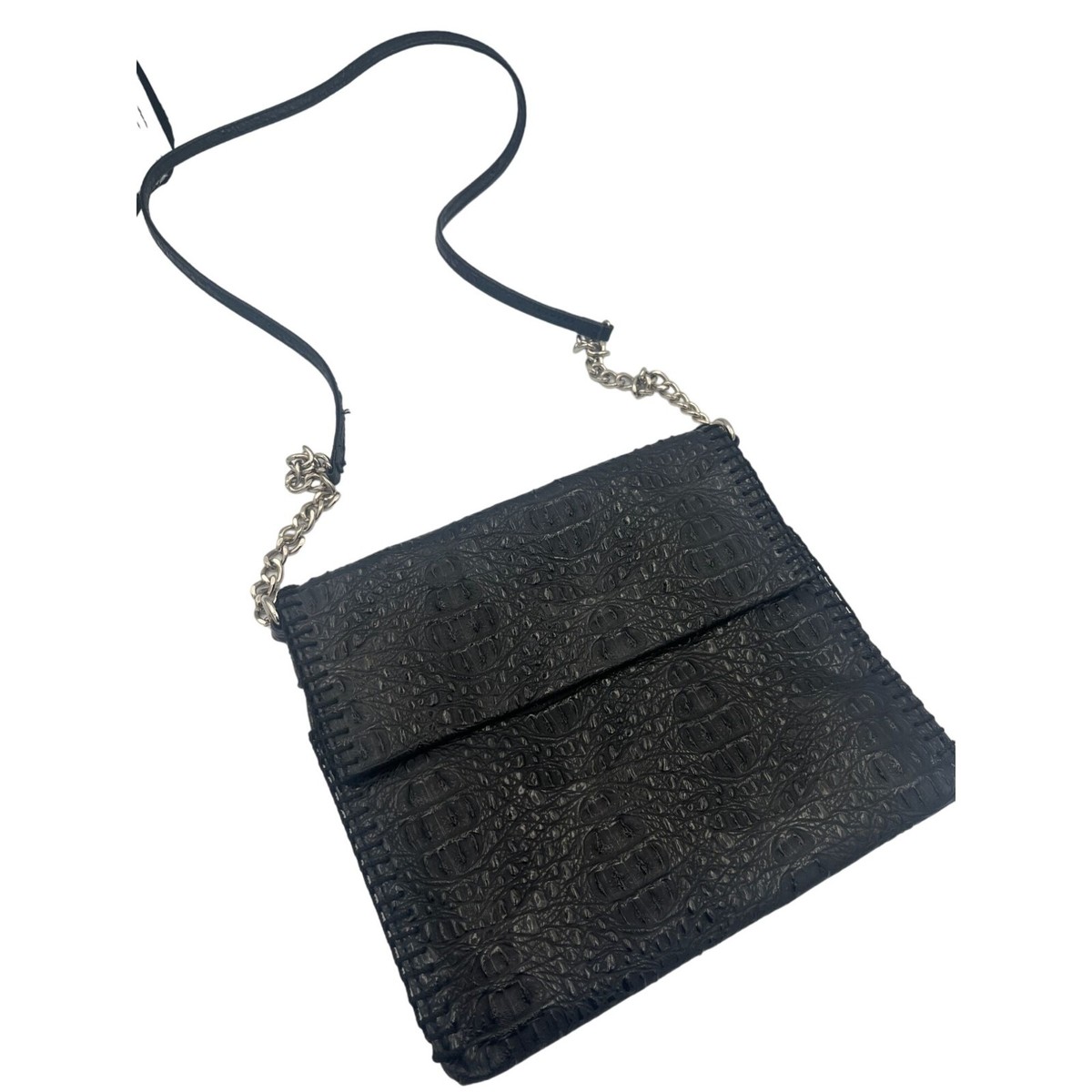 Chico's Black Faux Croc Crossbody Bag With Chain Strap Magnetic Closure