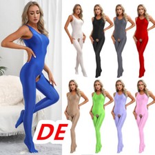 DE Damen Öl Body Cut Out Ganzanzug Wetlook Catsuit Overall Ärmellose Bodysuit