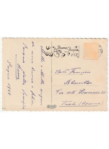 1958 campane pasquali rondini in volo cartolina Buona Pasqua d'epoca - Foto 2 di 2