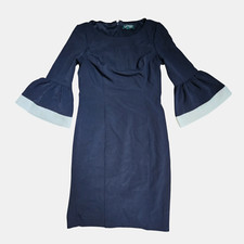 Lauren Ralph Lauren Crepe Bell Sleeve Dress 6 Boat Neck Old Money Quiet Luxury