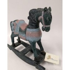 Vintage Hand Carved  Hand Painted Wooden Rocking Horse, Thailand Folk Art