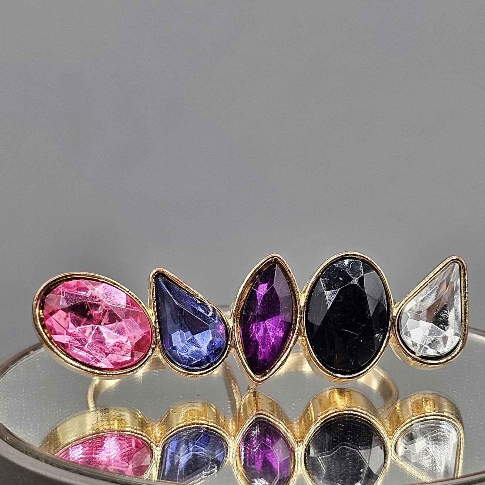 Double Finger Ring Multicolor Rhinestone Modernis… - image 1