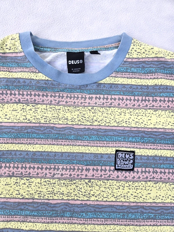 Deus Ex Machina Shirt Mens Size M Sunrise Tee Striped Lemon Logo Adults Cotton - Image 4 of 4