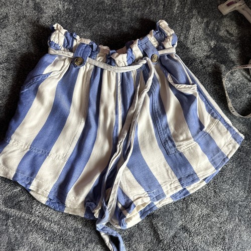 AMERICAN EAGLE Womens XS High Rise Belted Shorts Paper Bag Blue White Stripe AE - Picture 6 of 9