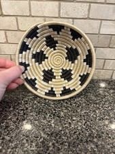 Small Coiled Woven Basket Tan Black White 5.2...