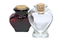 Heart Shaped Bottles Red  Clear Glass Jars with Cork Stopper Set 2