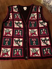 Vintage Ugly Christmas Sweater Vest Holiday Time Size Medium Large USA Made