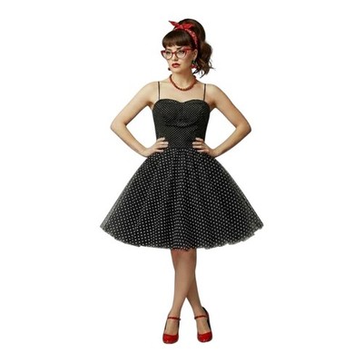 polka dot dress 90s Vintage 80s ONYX NITE Rockabilly Strap Midi Full Circle Sz 6 White summer dress