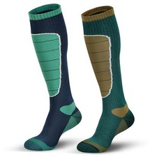 Merino Wool Ski Socks, Cold Weather Socks Large Yellow Blue Green 2 Pairs 