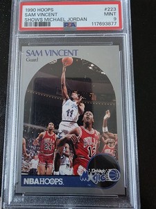 1990-91 NBA Hoops - Michael Jordan, Sam Vincent #223 Jordan Wearing #12 PSA 9