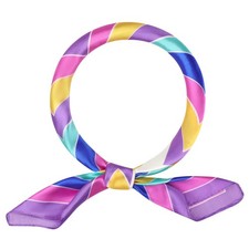 Women Colorful Striped Satin Scarf 23.6x23.6 Square Silk Like Neck Neckerchief