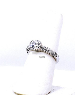 Epiphany Diamonique 100-Facet CZ Bridal Ring w/Pave Detail Platinum Plated-8 NIB