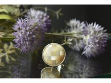 925 Sterling Silver Mother OF Pearl Mosaic Ring Size 8 Italy