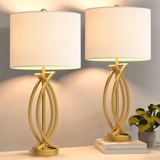 Gold Table Lamps for Bedroom Set of 2, 26" Traditional Bedside Lamps with Whi...