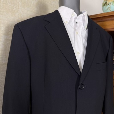  VTG Y2K Hugo Boss 44R Wool Jacket Blazer Dark Blue Einstein Sigma USA