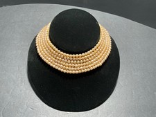 Vintage Faux Pearl Bead Collar Handmade Beaded JAPAN 6-Row Necklace Choker Bib