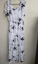 Kindred 1X White Black Floral Embroidered Tiered Maxi Dress Boho Cottagecore NWT