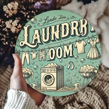 Vintage Laundry Room Decorative Sign - 1 Piece, 8x8 Inch, Round Tin Metal Signs