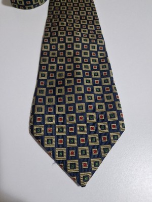 Vintage LC KRAWATTE 100% Seide - Gold Und Blau - 150 cm Karomuster