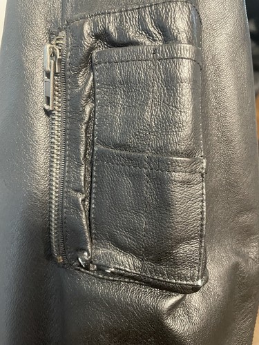 Michael Hoban WHEREMI Vintage Leather Jacket Army Patch Pockets Mens Size Large - Picture 6 of 8